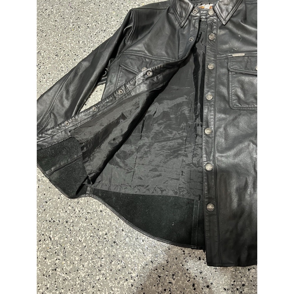 Harley Davidson Leather Jacket Mens M Black Cowhide Snap Button USA Biker - Picture 8 of 9
